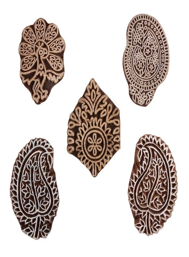 Indian-Shelf Handmade Vocalforlocal Set of 5 New Mix Wooden Printing Block (4.44 cm, Brown) - Image 1